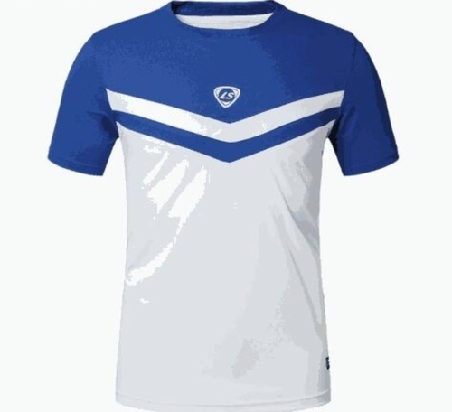 Lightweight 100% Polyester T-Shirt - Customized Size, White Blue Color, Short Sleeves for Active Summer Wear
