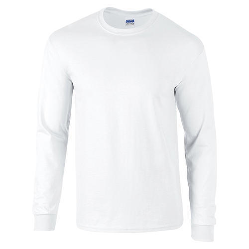 White Plain Full Sleeve Round Neck Cotton T Shirts For Mens Gender: Male