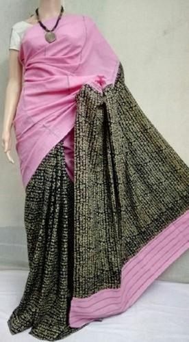 Party Wear Women 100 Percent Cotton Comfortable Lightweight Casual Cotton Pink In Black Saree