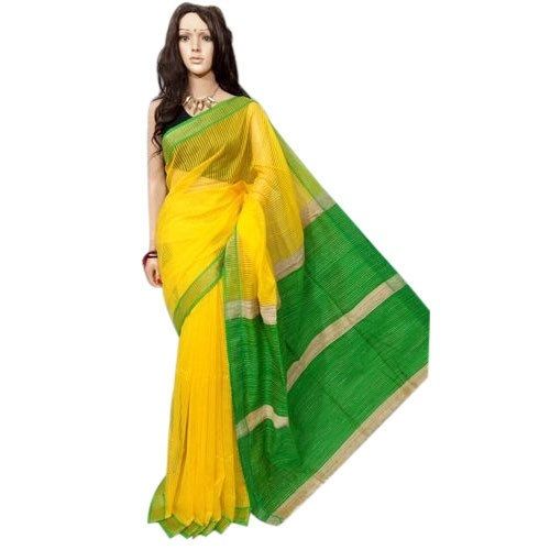 Green Women Comfortable Stylish Designer Soft Silk Yellow Traditional Saree