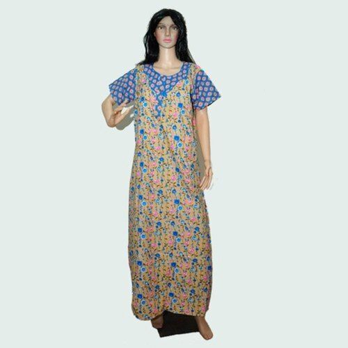 Ladies Full Length Short Sleeves Multicolored Breathable Cotton Printed Nighty 