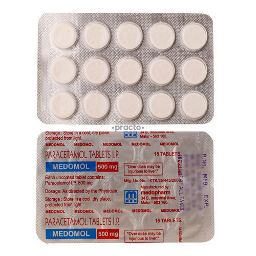 Paracetamol Tablets 500 Mg For Treat Cerebral Pain, Muscle Throbs, Joint Inflammation Spinal Pain Toothaches Colds And Fevers