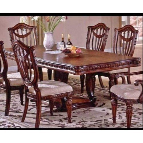 Elegant Design Stylish And Solid Brown Wooden Six Seater Dining Table 