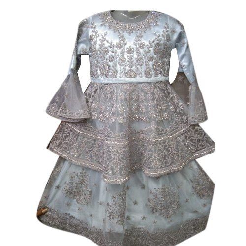 Stylish Breathable Skin Friendly Fashionable Perfect Elegant Full Sleeve Silver Frock For Kids Age Group: 2-5