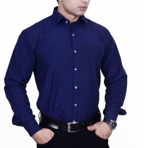 Men Full Sleeves Breathable Casual Wear Soft Cotton Plain Blue Formal Shirt Age Group: 19 - 25