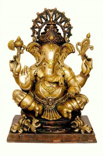 Golden Finish Brass Ganesha Statue, Size 1-2 Feet