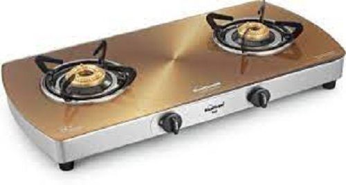 High Efficiency Three Burner Golden And Silver Glass Top Gas Stove
