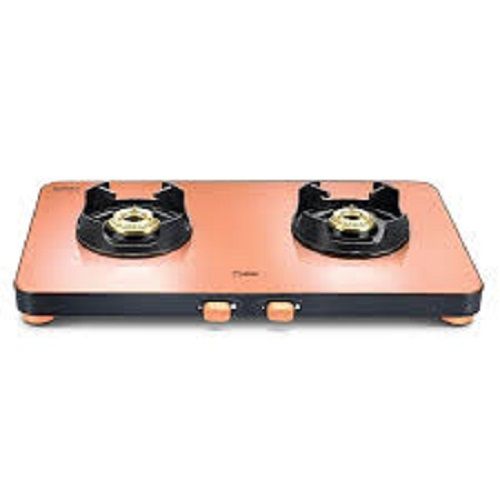 High Efficiency Two Burner Orange And Black Glass Top Gas Stove