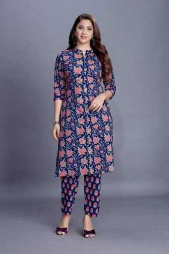 Vary Ladies Full Printed 3/4Th Sleeves Casual Wear Cotton And Rayon Kurtis