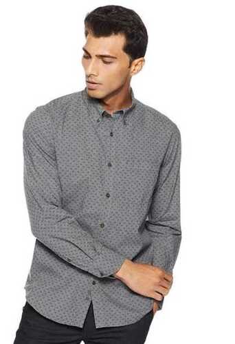 Mens Regular Fit And Breathable Cotton Grey Dot Printed Shirt For Casual Wear Collar Style: Classic