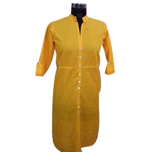 Dry Cleaning Ladies Breathable And Comfortable 3/4 Sleeve Pure Cotton Yellow Kutis