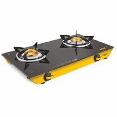 Rust Resistant Sleek Design Stainless Steel Yellow And Black Glass Top Gas Stove