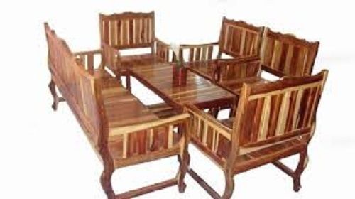 Machine Made Termite Resistance Long Durable And Comfortable Brown Sagwan Wood Sofa Set For Home