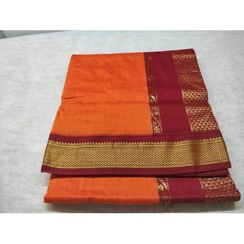 Colorful Women Light Weight Comfortable And Breathable Printed Orange And Dark Red Saree