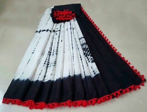 Beautiful Stylish Breathable Modern And Trendy Black With White Casual Wear Cotton Ladies Saree