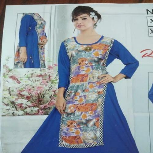 Exclusive Georgette Round Neck And Printed Blue Reyon Kurti 