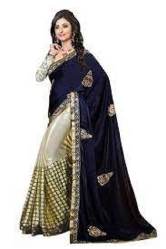 Cotton Silk Ladies Attractive Look Alluring Pattern Shrink Resistance Golden And Blue Designer Saree