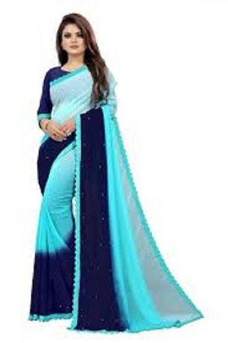 Cotton Silk Ladies Casual Wear Comfortable Fancy Sky Blue And Blue Georgette Saree