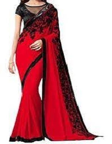 Ladies Designer Beautiful And Attractive Look Red And Black Georgette Saree