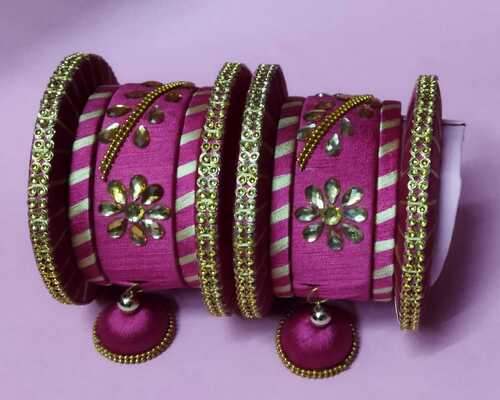 Fashion Pink Colour Ladies Stylish And Silk Thread Bridal Flower Bangle For Function