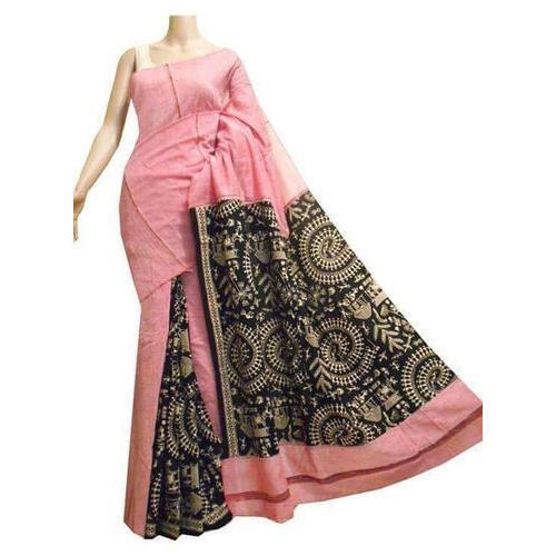 Women Stylish And Designer Fashionable Casual Wear Pink And Black Printed Cotton Saree