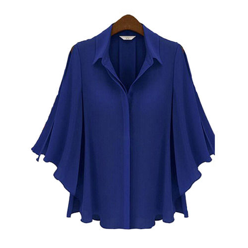 Blue V-Neck Loose Pattern Stunning Ladies Fancy Top 