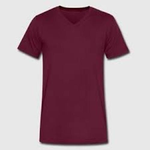 Breathable Skin Friendly Wrinkle Free Plain Maroon V Neck Half Sleeve Cotton T Shirts For Men