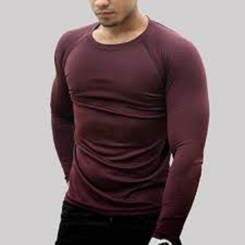 Cotton Marron Color Full Sleeve Mens T-Shirts For Casual And Regular Wear