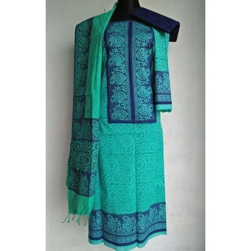 Pure Cotton Blue And Sea Green Unstitched Ladies Salwar For Casual Wear Decoration Material: Paint