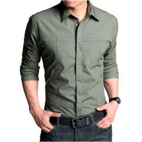 Grey Color Plain Dyed Mens Shirts For Casual And Regular Wear Age Group: 18 Ago