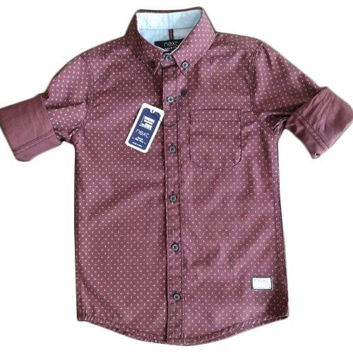 Dry Cleaning Kids Full Sleeves Collar Neck Comfortable Mehroon Dotted Printed Shirt 