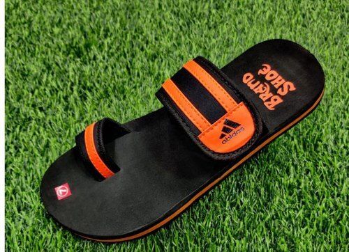 Rubber Men Stylish And Fashionable Lightweight Black Orange Plain Men Slipper