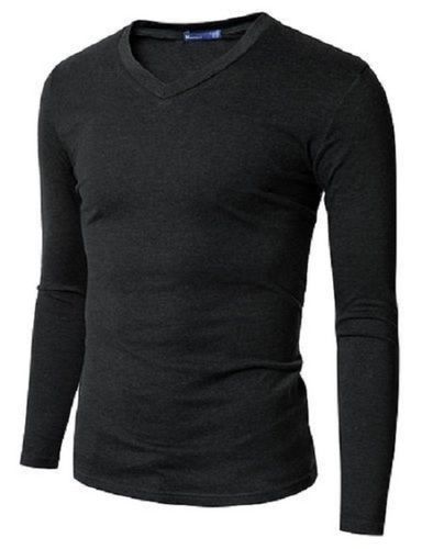 Mens Plain Black Round Neck Full Sleeve Casual Wear Regular Fit Cotton T-Shirt 