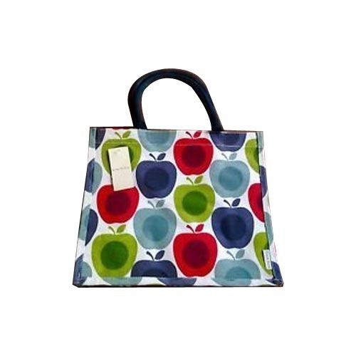 Apple Print Cotton Ladies Bag With Black Strip And Light Weight Size 3-9 Inch Capacity: 3 Liter/Day