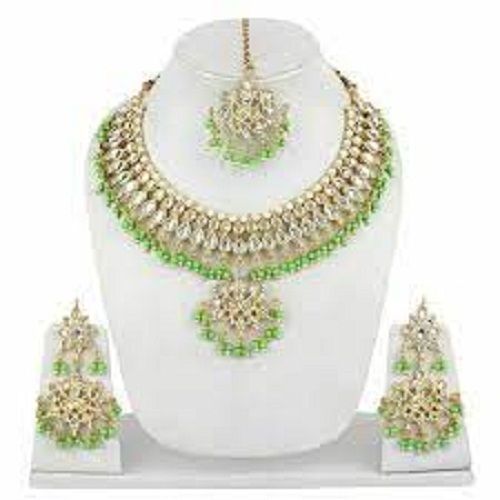 Attractive Look Party Wear Golden Pearl Green And White Artificial Necklace Sets Gender: Women