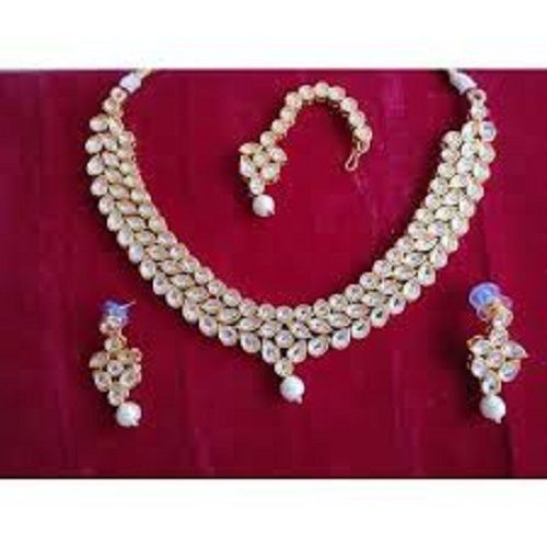 Elegant Look Light Weight Kundan Stone White Women Artificial Necklace Set