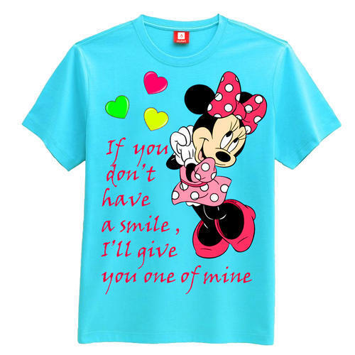 Kids Blue Colour Printed Cotton Round Neck And Half Sleeves T Shirts Decoration Material: Paint