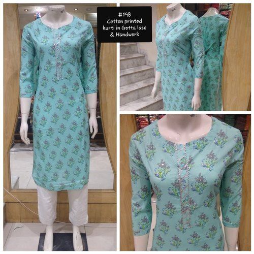 Skin Friendly Soft Comfortable Round Neck 3/4th Sleeves Printed Pattern Ladies Kurti