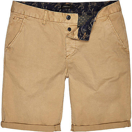 Yellow Brown Sold Cotton Lycra Casual Wear Shorts For Men