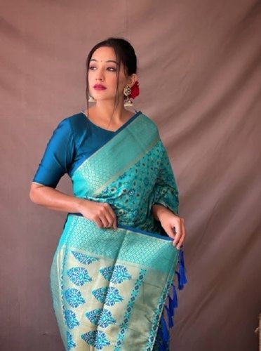 Festive Wear Blue Colour Plain Ladies Silk Designer Saree For Summer Season