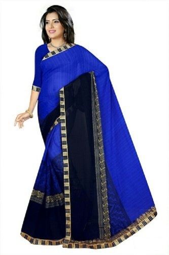 Cotton Silk Party Wear Blue Colour Printed Designer Synthetic Saree With Blouse Piece