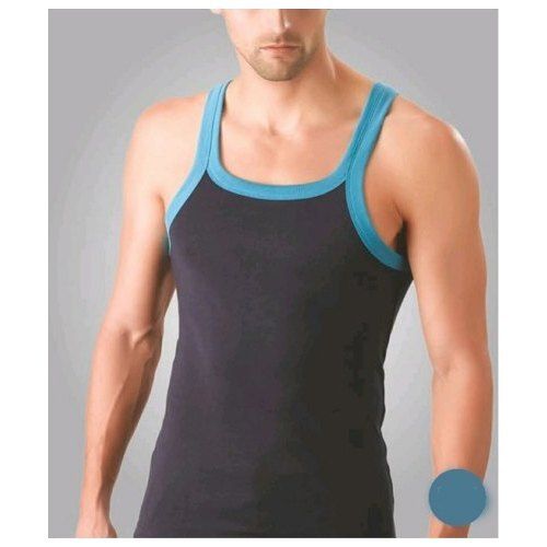 Plain Pure Cotton Heat Resistant And Comfortable Light Weight Black With Blue Sports Vests For Men