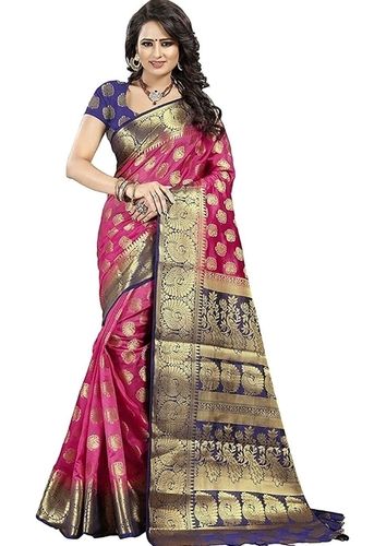 Baby Pink And Yellow Printed Machine Wash With Perfect Shine And Finishing Cotton Saree