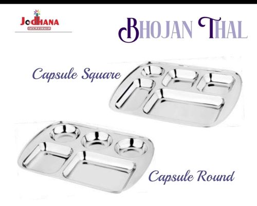 Grey Capsule Square Bhojan Thali Used In Restaurant And Hotel