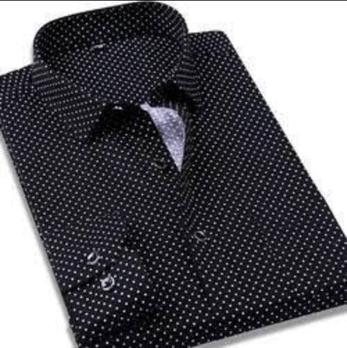 Comfortable Black And White Dotted Printed Mens Cotton Shirt For Casual Wear