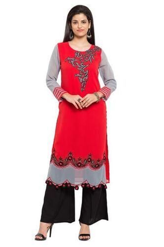 designer stylish ladies fashion wear red kurtis 020