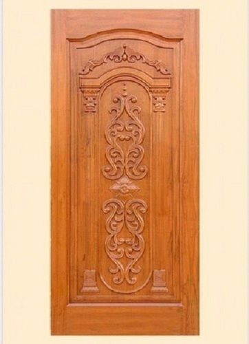 Floral Designs Brown Surface Finished Carved Interior Teak Wooden Door