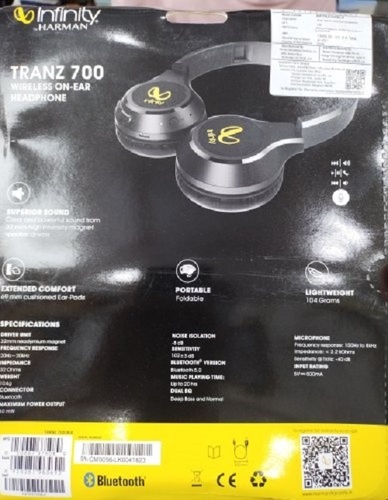 Good Sound And High Performance Portable Infinity Black Cored Wireless Headphone  Body Material: Plastic