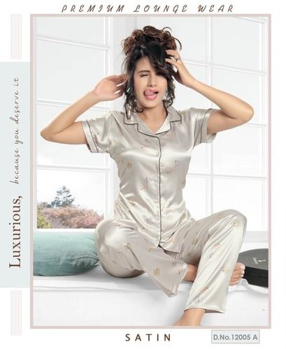 Assorted Ladies Western Regular Fit Casual Lounge Wear Satin Night Suit