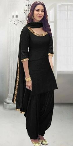 Black embroidery georget silk semistitch straight suits palazzo salwar suits  - Aarshi Fashions - 3969066